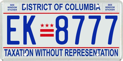 DC license plate EK8777