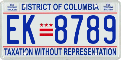 DC license plate EK8789