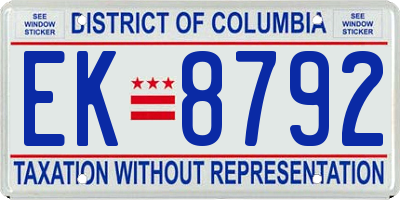 DC license plate EK8792