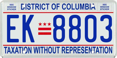 DC license plate EK8803