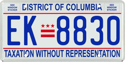 DC license plate EK8830