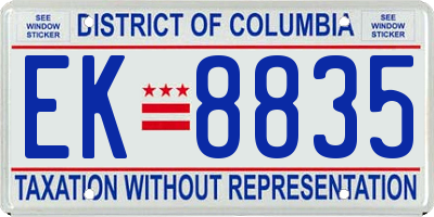 DC license plate EK8835