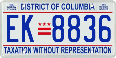 DC license plate EK8836