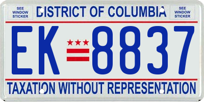 DC license plate EK8837