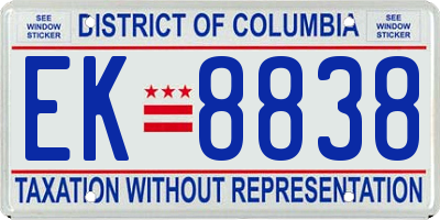 DC license plate EK8838