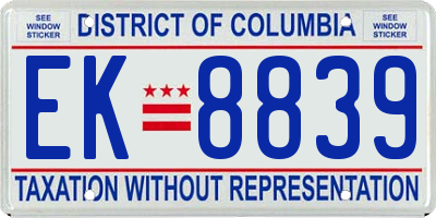 DC license plate EK8839