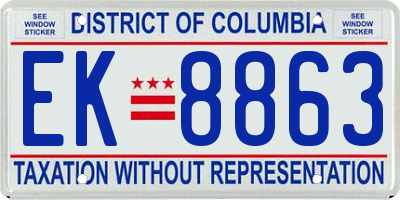 DC license plate EK8863