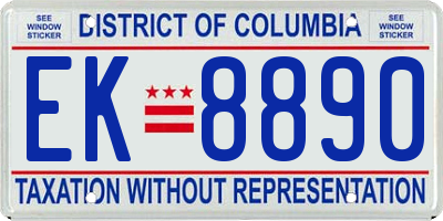 DC license plate EK8890