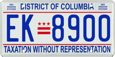 DC license plate EK8900