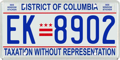 DC license plate EK8902