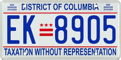 DC license plate EK8905