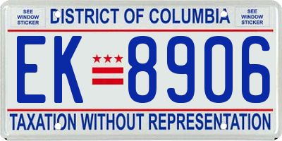 DC license plate EK8906