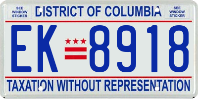 DC license plate EK8918