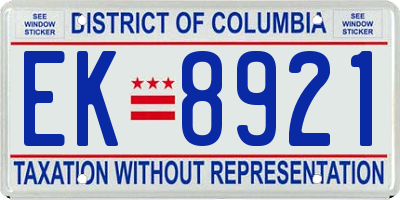 DC license plate EK8921