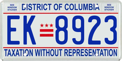 DC license plate EK8923