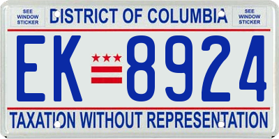 DC license plate EK8924