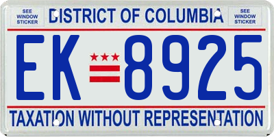 DC license plate EK8925