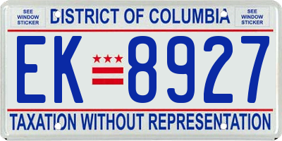 DC license plate EK8927