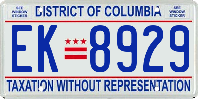 DC license plate EK8929