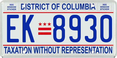 DC license plate EK8930