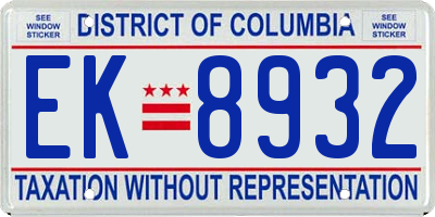 DC license plate EK8932