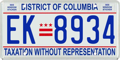 DC license plate EK8934