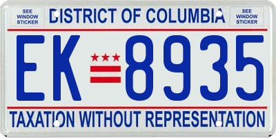 DC license plate EK8935