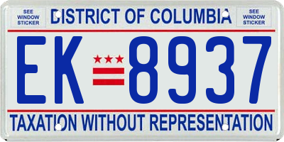 DC license plate EK8937