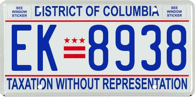 DC license plate EK8938