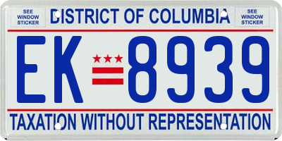 DC license plate EK8939