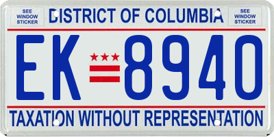 DC license plate EK8940