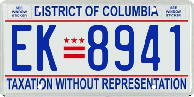 DC license plate EK8941