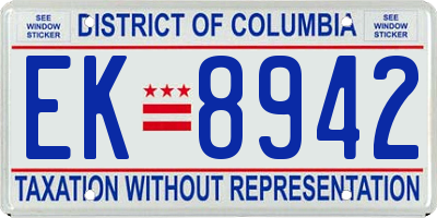 DC license plate EK8942