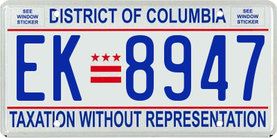 DC license plate EK8947