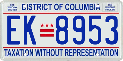 DC license plate EK8953