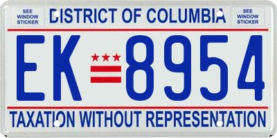 DC license plate EK8954