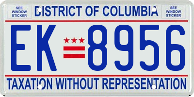 DC license plate EK8956