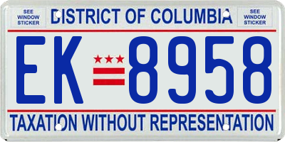 DC license plate EK8958