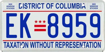 DC license plate EK8959