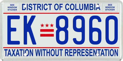 DC license plate EK8960