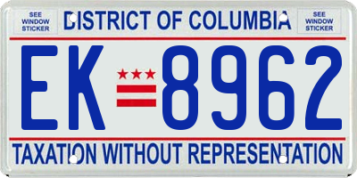 DC license plate EK8962