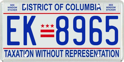 DC license plate EK8965