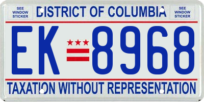 DC license plate EK8968