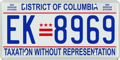 DC license plate EK8969