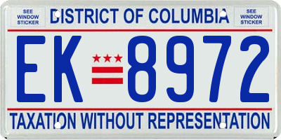 DC license plate EK8972