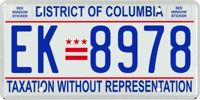 DC license plate EK8978