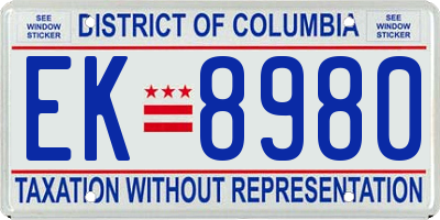 DC license plate EK8980