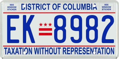 DC license plate EK8982