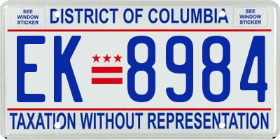 DC license plate EK8984