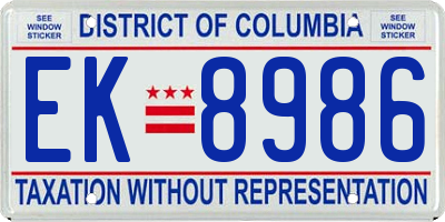 DC license plate EK8986